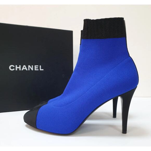 NWOB CHANEL 2019 Cobalt Blue Sock Booties Sz.41 - Picture 3 of 5